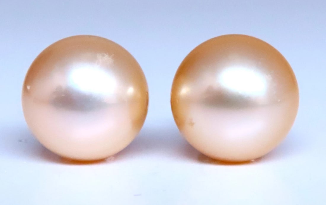10.7mm Vintage Baroque Pearl Stud Earrings 14kt Gold 12380** - 4