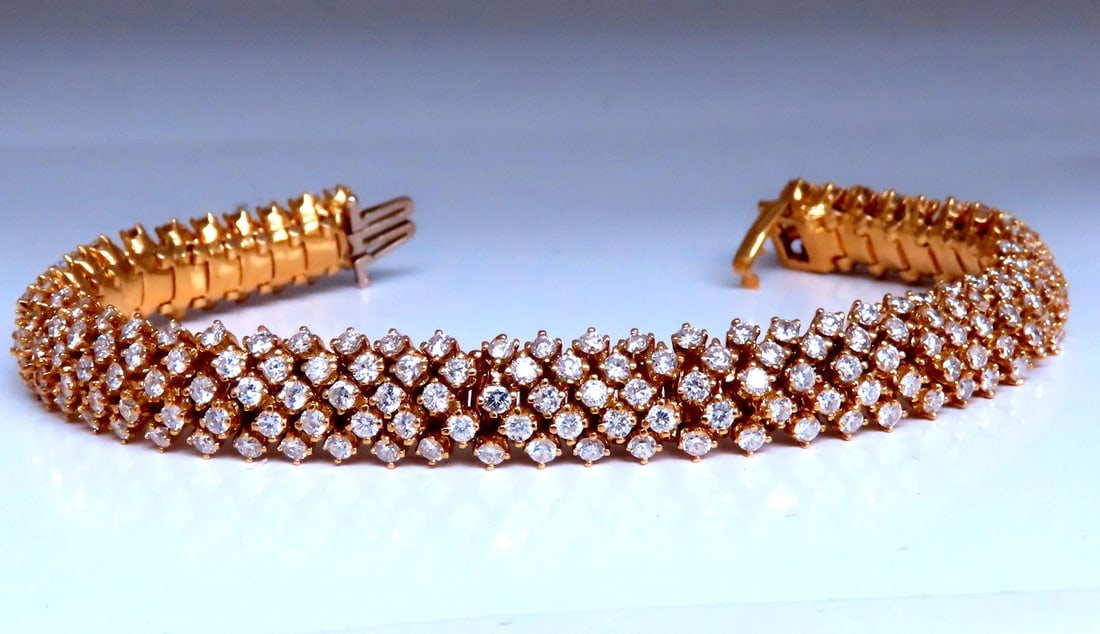 Estate 10ct Natural Round Diamonds Dome Bracelet 18kt Gold 12363** - 2