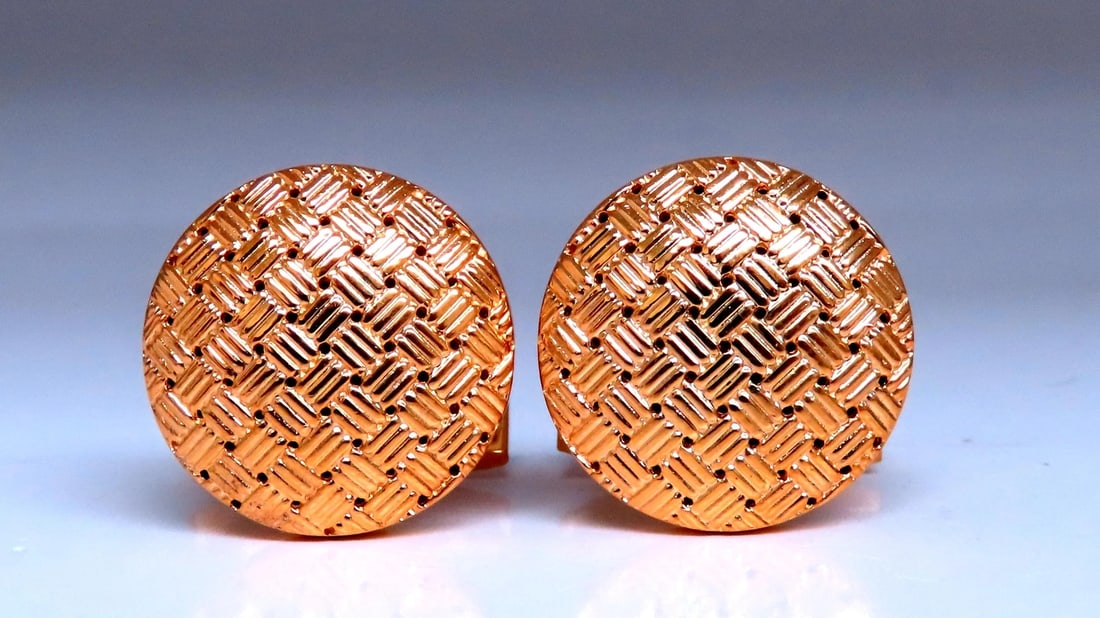 Cross Hatch Deco Round Raised Dome Button Cufflinks 14kt gold 12366** - 2