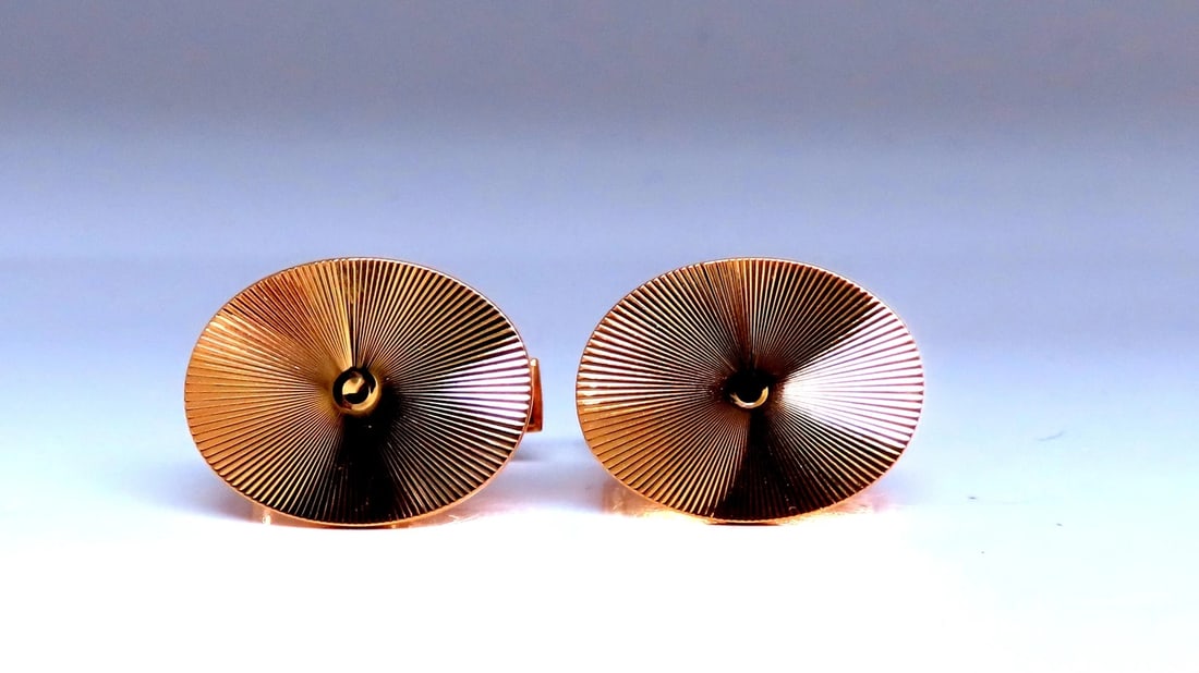 Sunburst Graver Etch Oval Cufflinks 14kt Gold 12367** - 4
