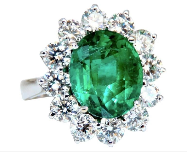 GIA Certified 4.40ct Natural Green Emerald Diamonds Ring 18kt Halo Prime 12351** - 4