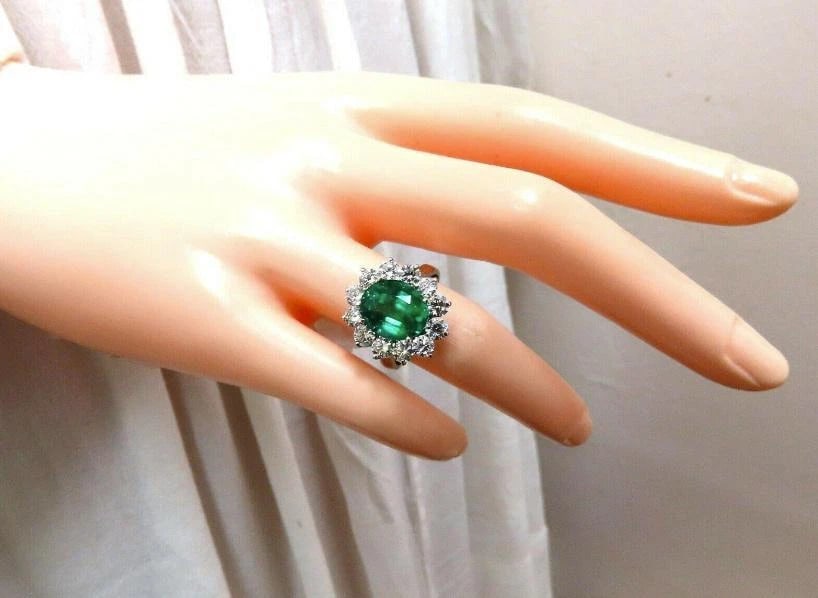 GIA Certified 4.40ct Natural Green Emerald Diamonds Ring 18kt Halo Prime 12351** - 6
