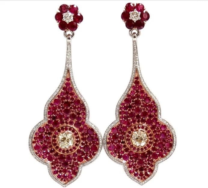 GIA Certified 35.27ct Natural Ruby Diamonds Dangle earrings 18kt Premier 12353** - 4