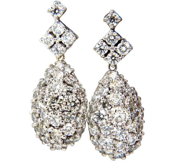 6.50ct. Natural Round Diamonds Dangle Pear Cocktail Earrings 14kt 12357** - 4