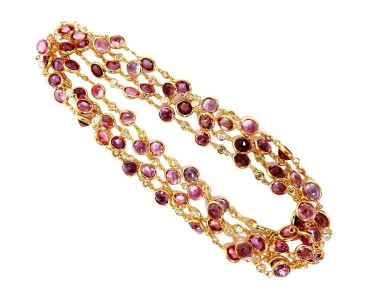 46ct Natural Pink Spinel Diamonds Yard Necklace 14kt Gold 12333** - 2