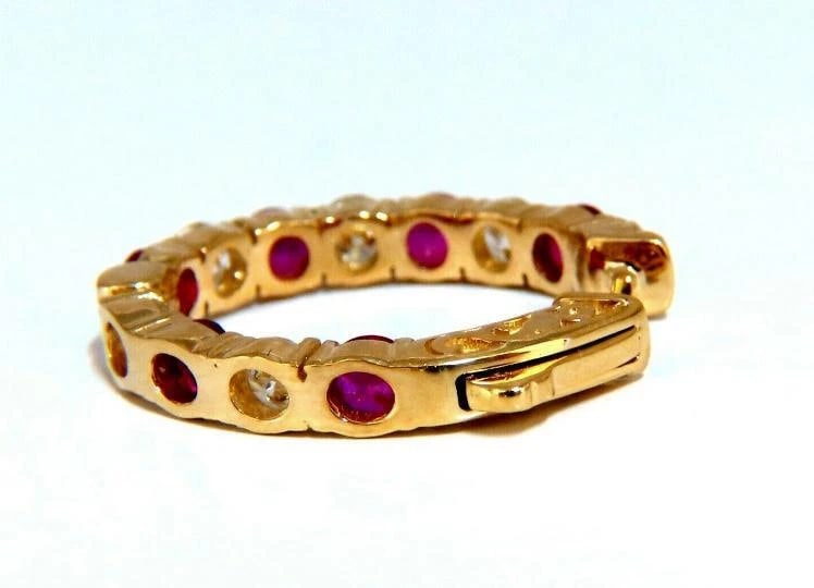 4.90ct Natural Ruby Diamonds Elongated Hoop Earrings 14kt Gold Ref 12335** - 3