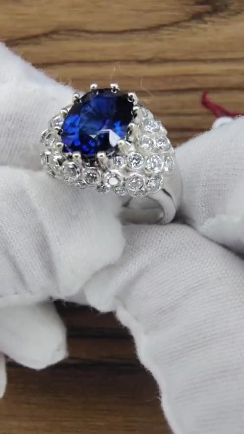 GRS Certified 4.05ct Natural No Heat Blue Sapphire Diamonds Ring 14kt #12341 *v - 3