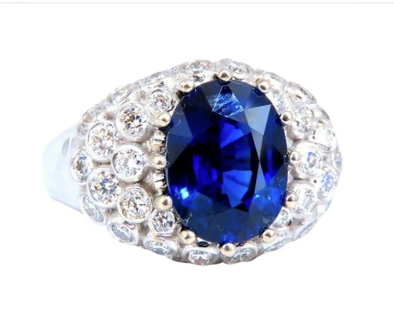 GRS Certified 4.05ct Natural No Heat Blue Sapphire Diamonds Ring 14kt #12341 *v - 4