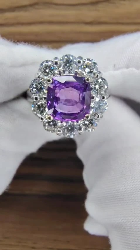 GIA Certified 3.48ct Natural Purple No Heat Sapphire Diamonds Ring 14kt #12342*v - 3