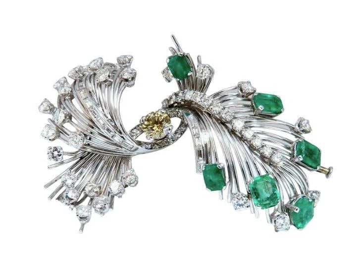 Platinum Estate Natural GIA Certified Fancy Diamond Emerald Pin Ref 12343** - 2