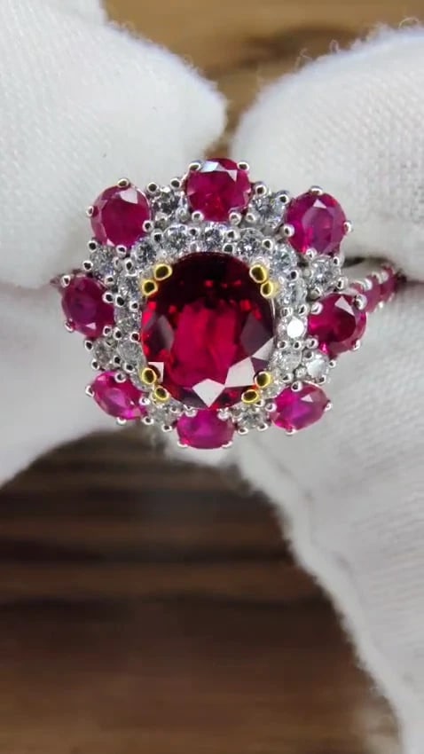 GIA Certified 2.92 Carat Natural Ruby Diamond Ring 14kt Cluster 12346 *v - 3