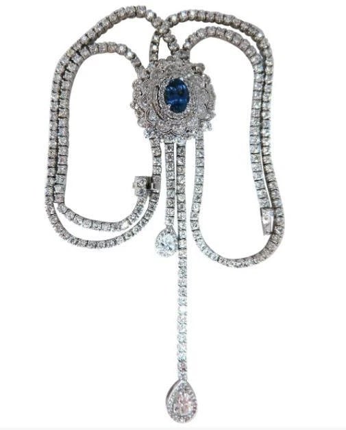 Cluster Bolo Necklace Sapphire Diamonds 18kt Gold GIA Certified 17.30ct 12349** - 4