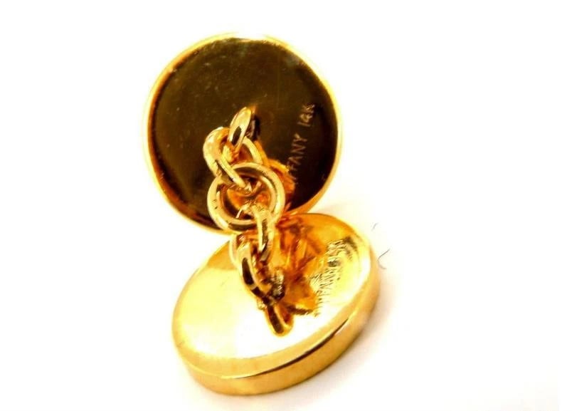 14 Karat 3D Circular Double Textured Gold Cufflinks Tread Lines Ref 12320** - 3