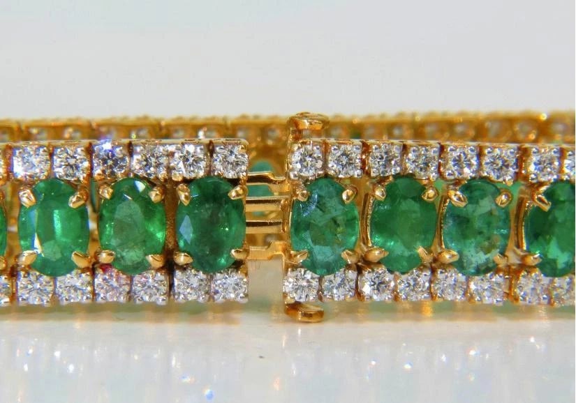 27.65 Carat Natural Vivid Green Emerald Diamond Bracelet F/VS 14kt Ref 12324** - 6