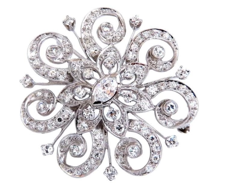 1.40ct Natural Diamonds Platinum Pin Edwardian Deco Vintage Ref 12329** - 3