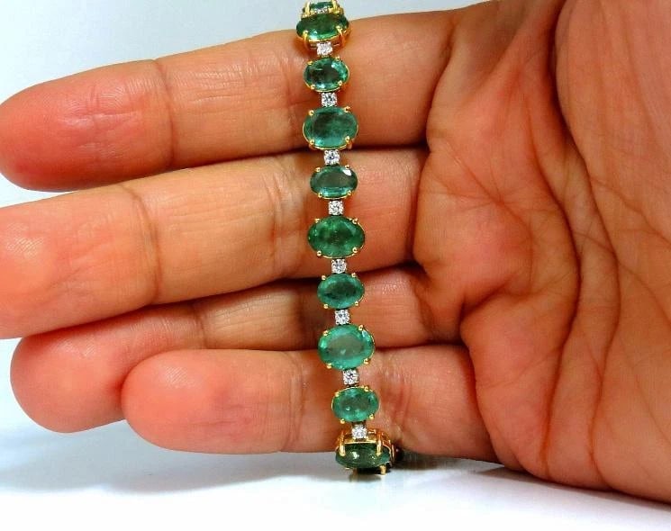 20.86ct Bright Green Natural Emerald Diamonds Tennis Bracelet 14Kt Ref 12331** - 3