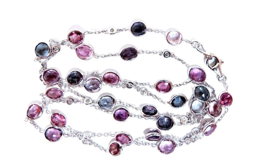 25.10ct multi-colored natural spinel diamonds yard necklace 14kt gold 12307** - 4