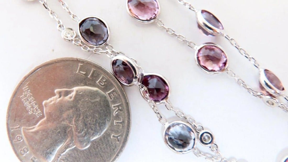 25.10ct multi-colored natural spinel diamonds yard necklace 14kt gold 12307** - 5