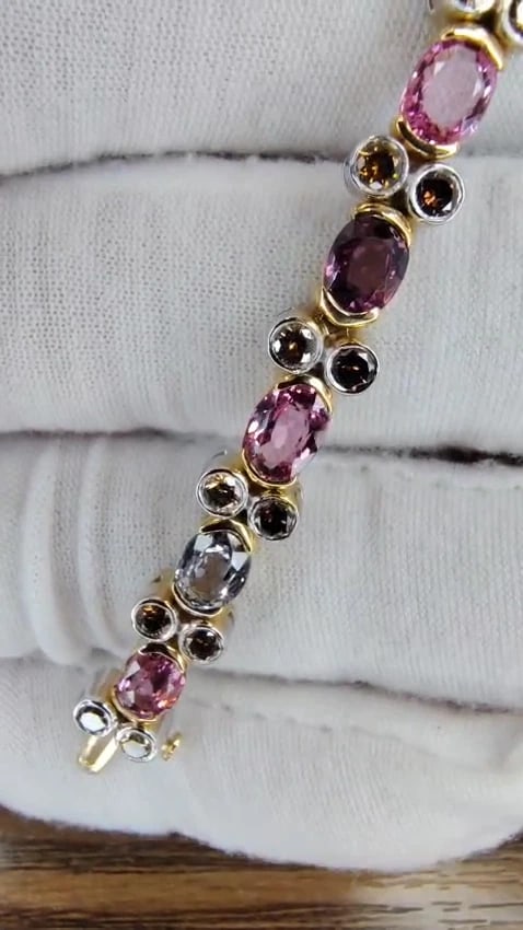 14.38ct Multicolored Spinel Diamonds Bracelet Gemline 14kt Gold Ref 12308 *v - 3