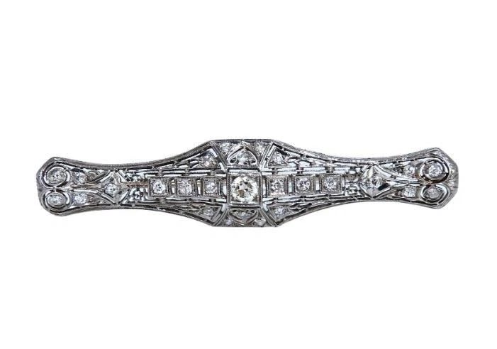 1.30ct Natural Diamonds Platinum Pin Edwardian Deco Vintage Platinum 12310** - 4