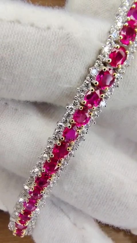 13.81ct bright vivid red natural ruby tennis bracelet 14kt three row *v - 3