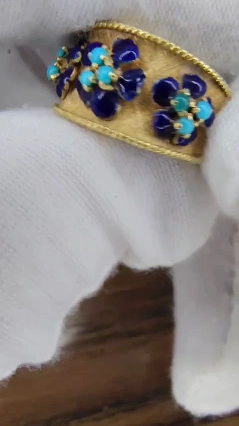 .50ct Natural Turquoise Blue Daisy Petal Vintage Ring 18kt Gold Ref 12300 *v - 3