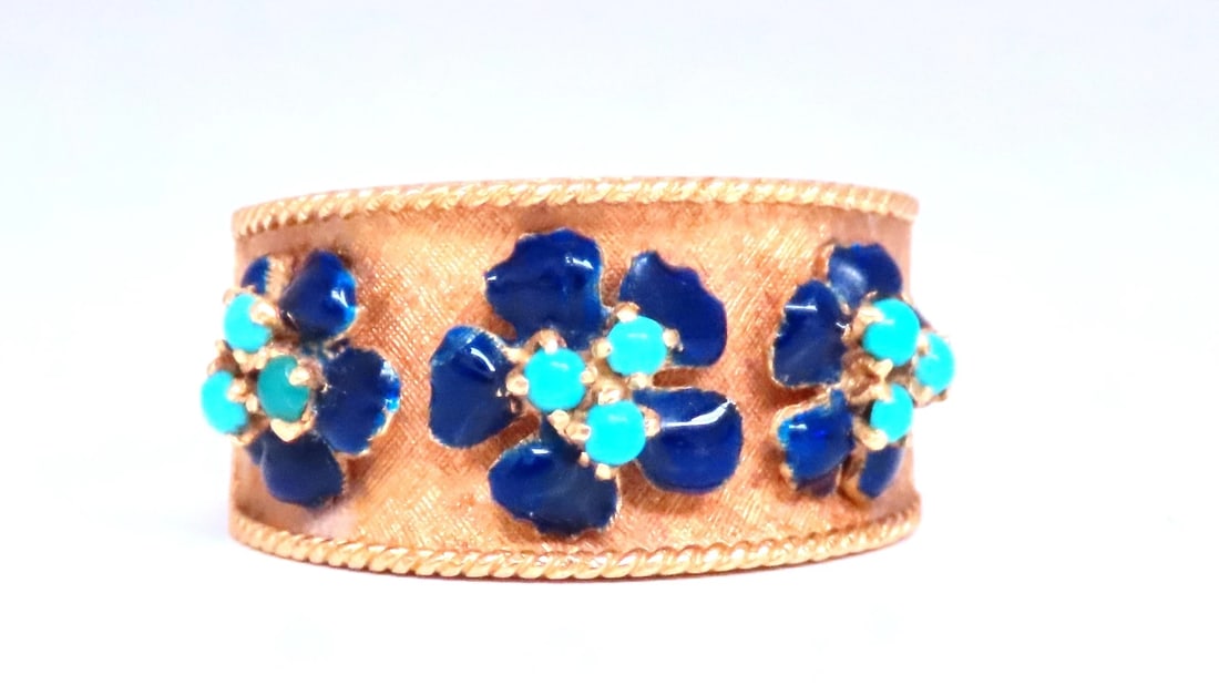 .50ct Natural Turquoise Blue Daisy Petal Vintage Ring 18kt Gold Ref 12300 *v - 4