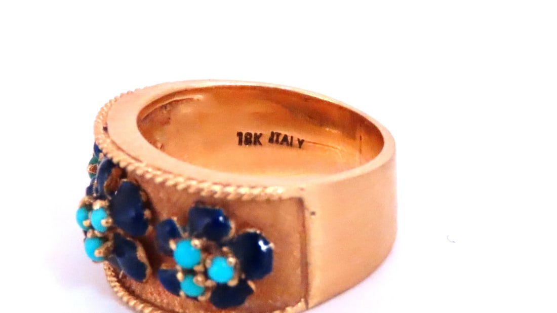 .50ct Natural Turquoise Blue Daisy Petal Vintage Ring 18kt Gold Ref 12300 *v - 5