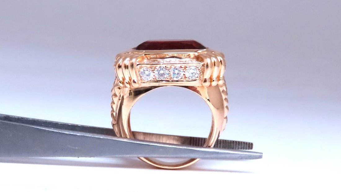 Natural Spessartite Diamonds Ring Bead Goth Stud 14Kt Gold Ref 12297** - 6