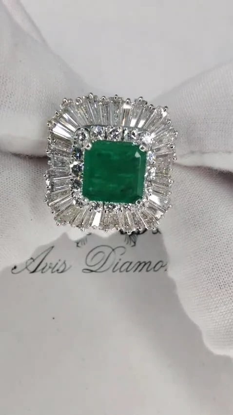 Natural Emerald Diamonds Classic Ballerina Cocktail Ring Platinum 12294*v - 3