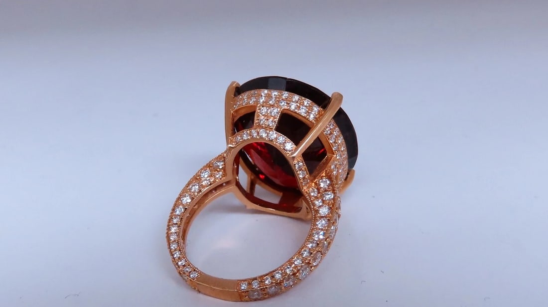 Natural 35.75 Carat Vivid Red Spessartite Diamond Ring 14kt*v - 5