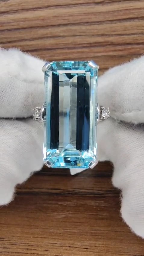GIA Certified 19.67 Carat Natural "Blue" Aquamarine Diamonds Ring Vivid Cut *v - 3