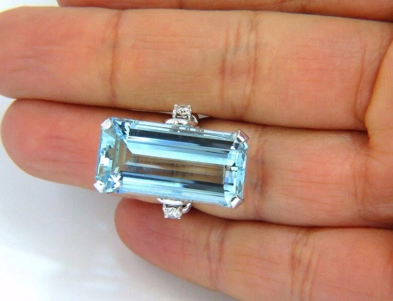 GIA Certified 19.67 Carat Natural "Blue" Aquamarine Diamonds Ring Vivid Cut *v - 6