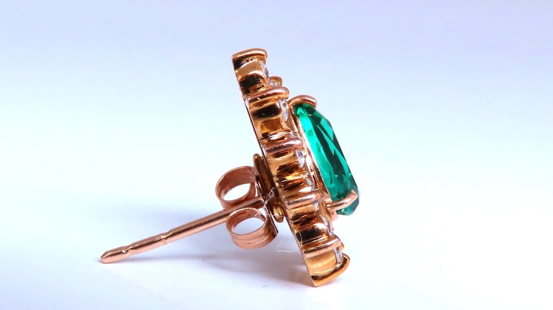 Lab Created Emerald Natural Diamond Stud Earrings Jacket & Solitaire 14kt Gold** - 3