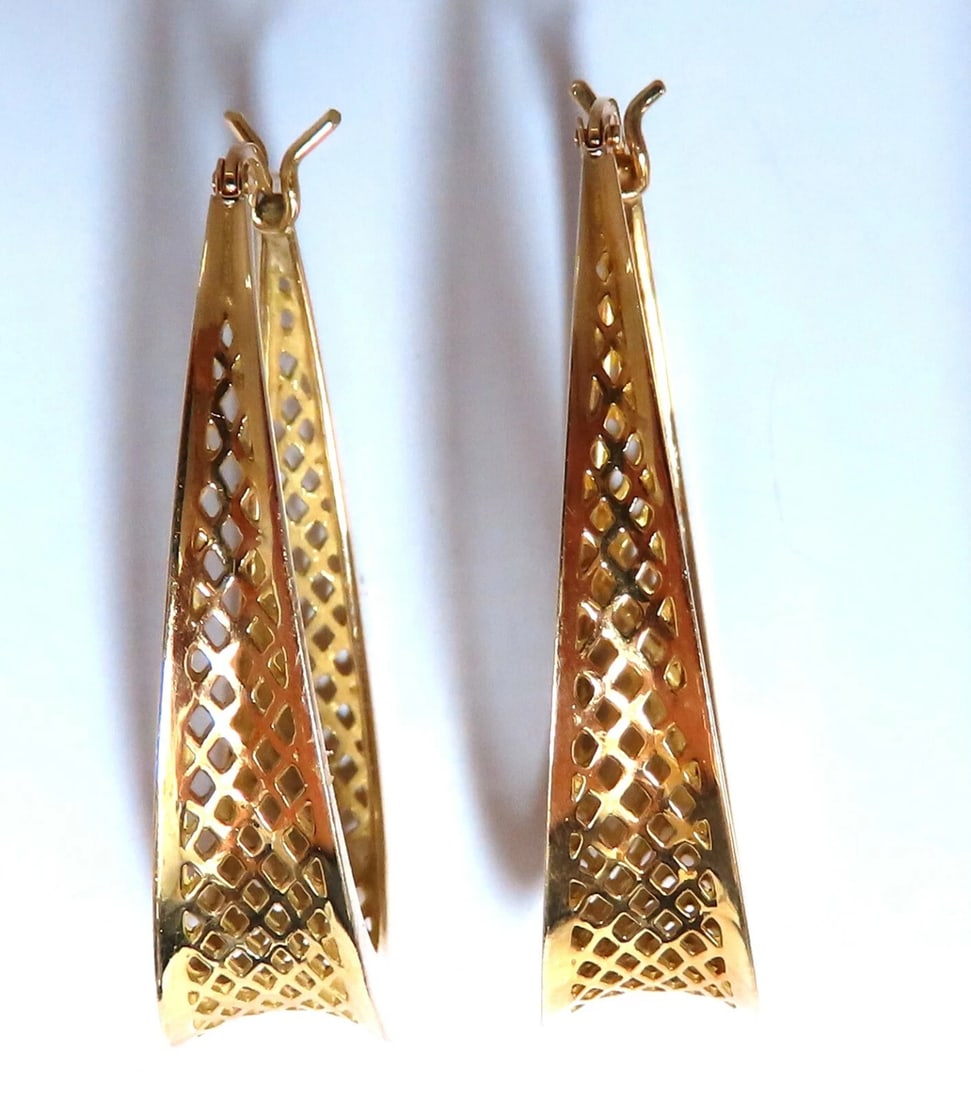 Elongated Mesh Lever Clip Hoop Earrings 18kt gold** - 3