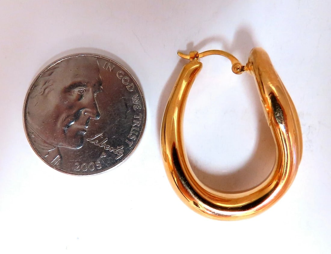 Elongated Flaming Hoop Gold Earrings 14 Karat** - 3