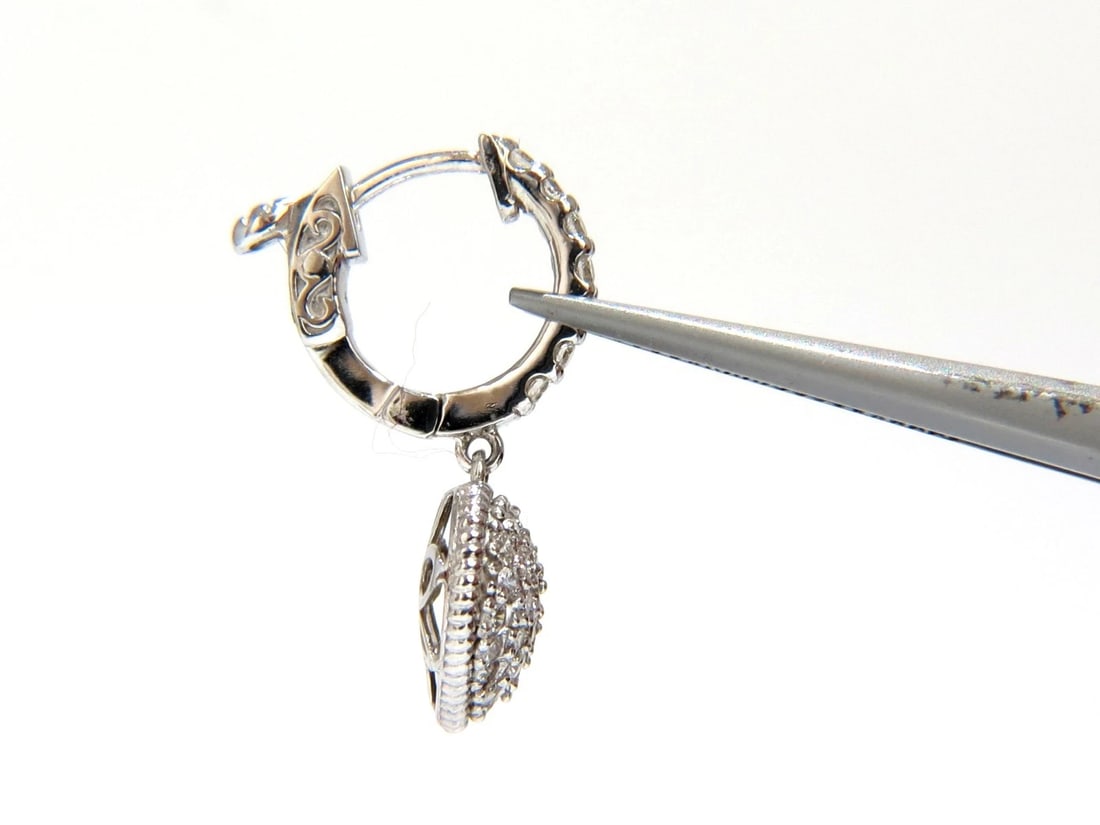 1.30ct dangling hearts on hoop diamonds earrings 14kt g/vs locking lever** - 5