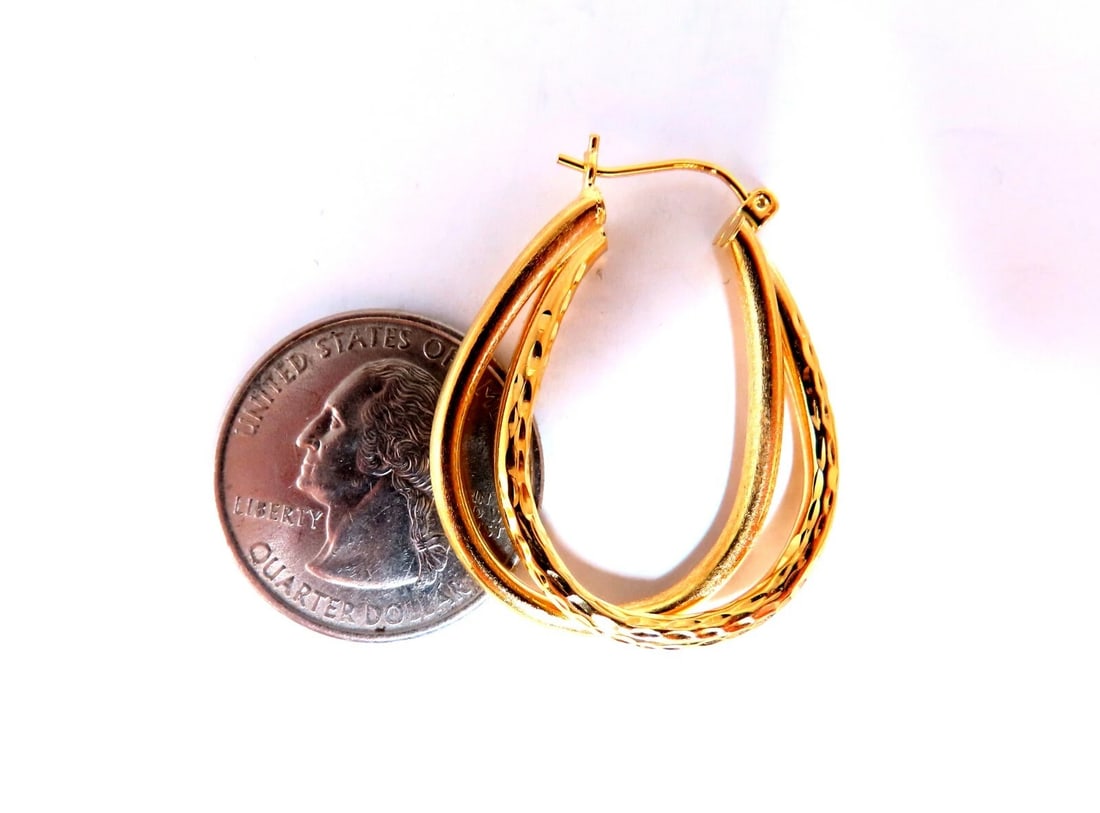 14Kt Gold Double Hoop Earrings Tubular Plain 1.2 inch long** - 3