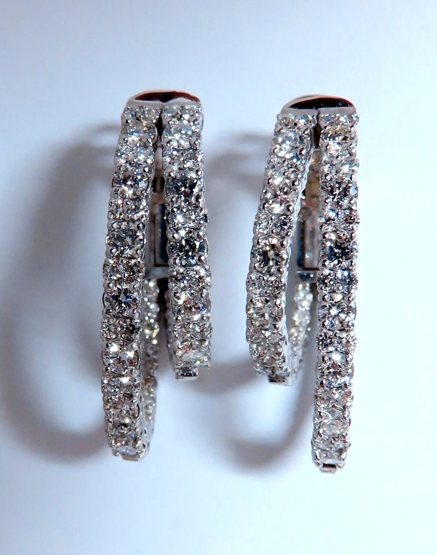 2.34ct Natural Double Hoop Diamond Earrings 14kt** - 3