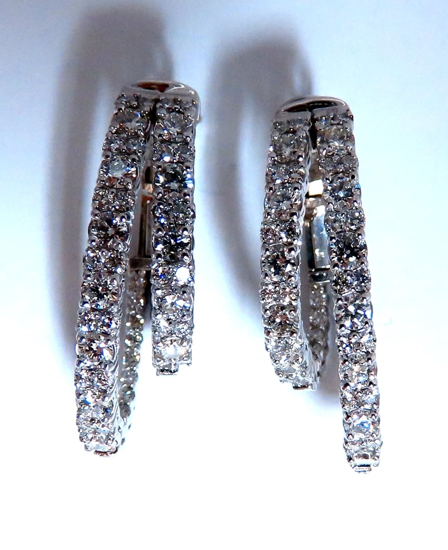 2.34ct Natural Double Hoop Diamond Earrings 14kt** - 4