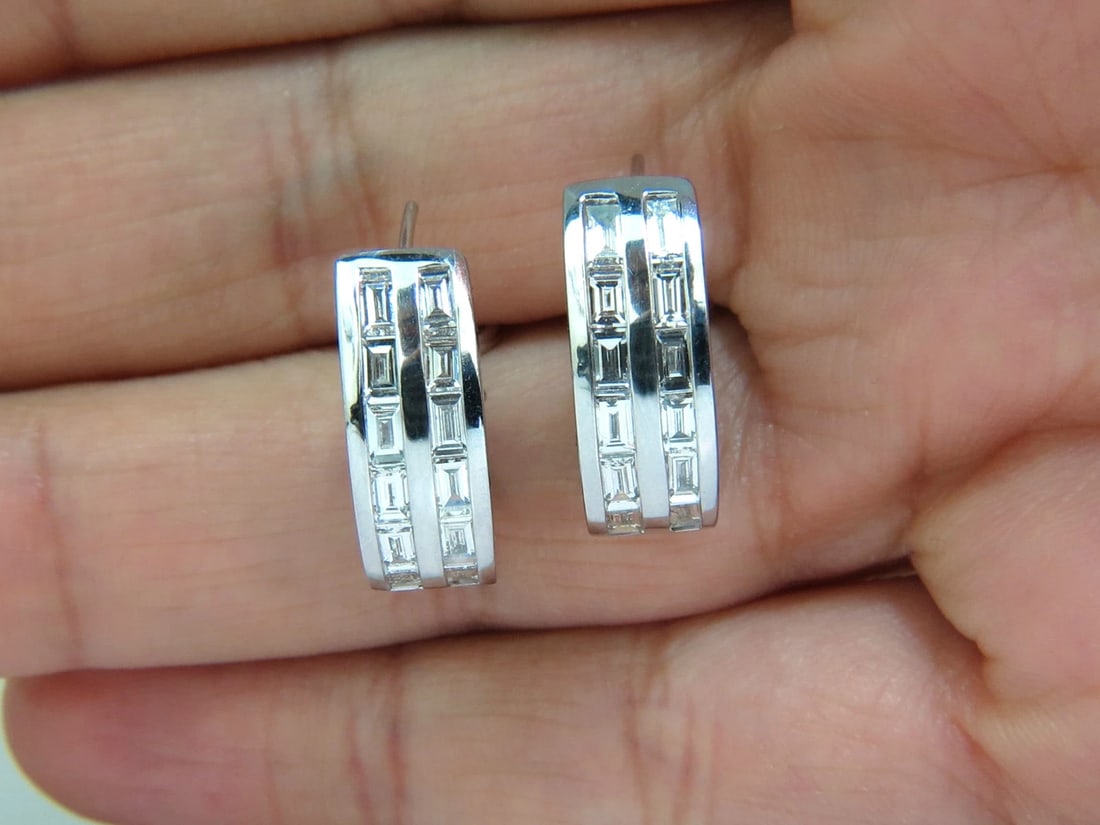 2.00CT BAGUETTE TWO ROWS NATURAL DIAMOND SEMI HOOP CLIP EARRINGS 14KT** - 7