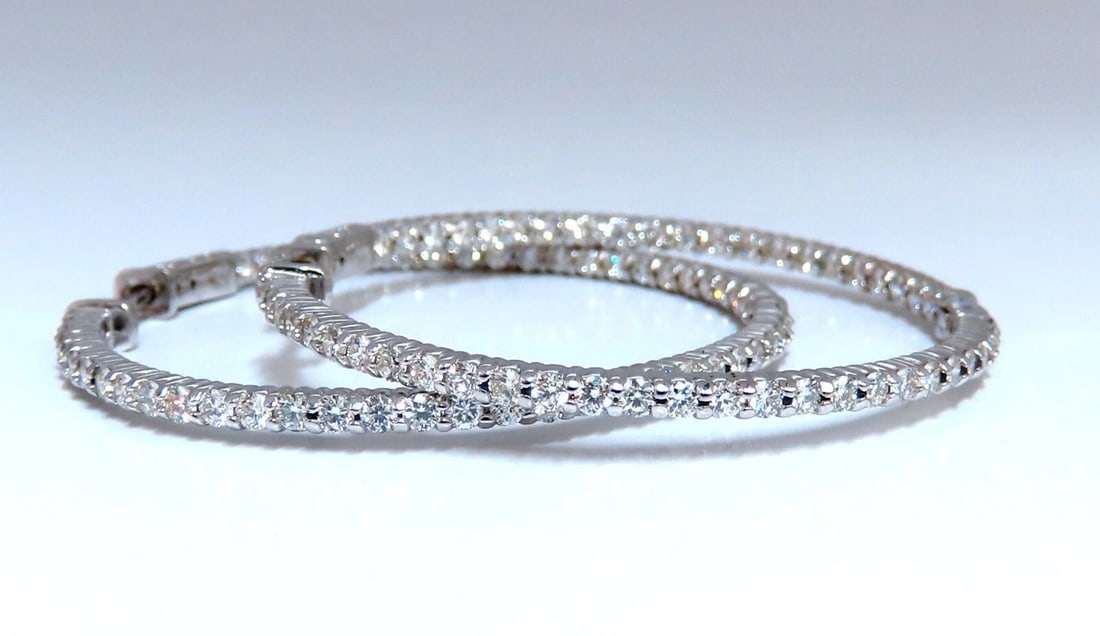 2.68ct Natural Round Diamond hoop earrings 14kt 1.7 inch single share prong** - 4