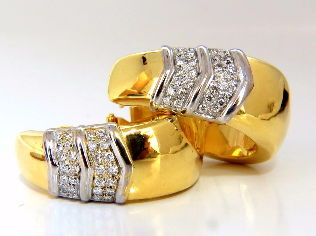 1.00ct large size classic diamond semi hoop earrings 18kt gold** - 2