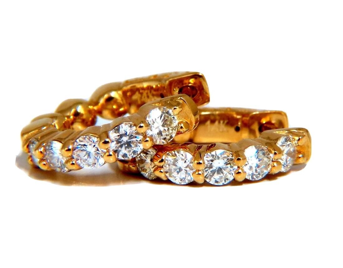.88ct Natural Round Diamond mini hoop earrings 14kt yellow gold Dime** - 4