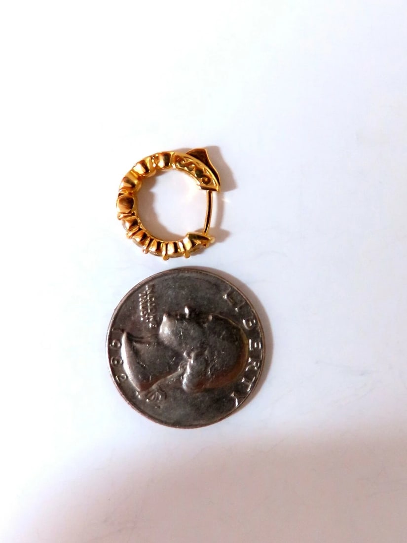 .88ct Natural Round Diamond mini hoop earrings 14kt yellow gold Dime** - 6