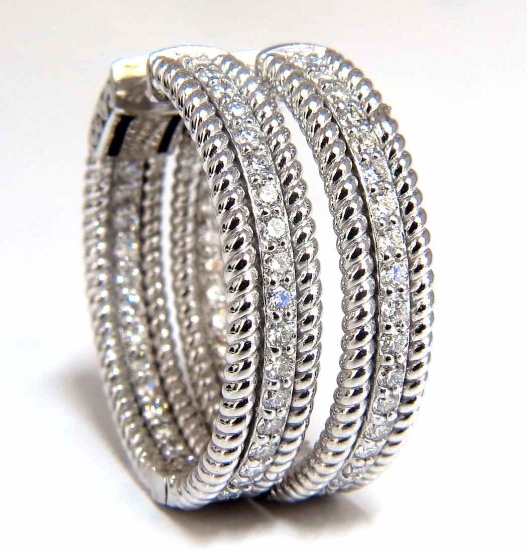 1.75ct natural diamond hoop earrings 14kt g/vs Barley Rope Twist 3D & Button** - 2