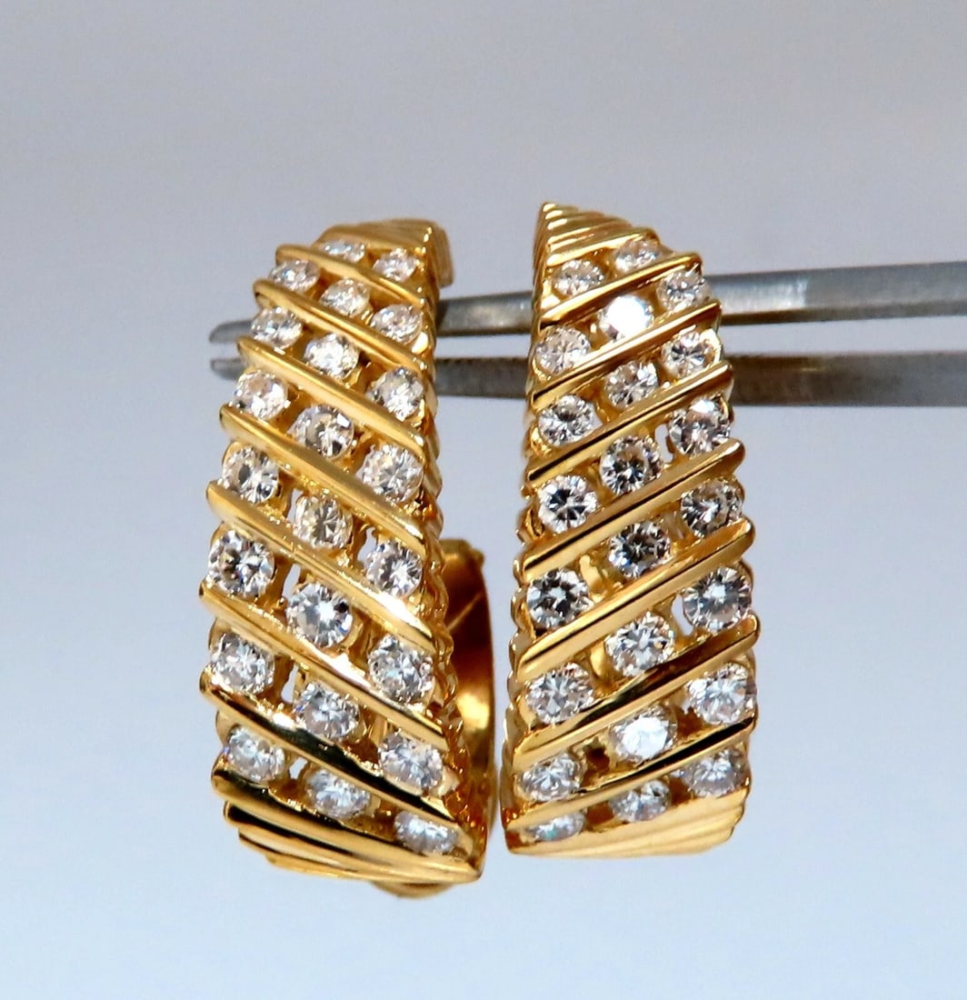 1.10ct Natural Diamonds Slant Row Channel Semi Hoop Earrings 14kt** - 3