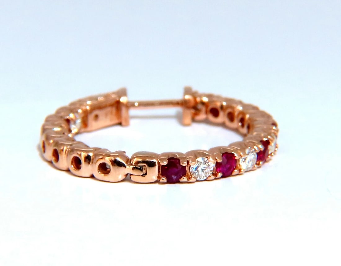 1.95ct natural Ruby diamonds hoop earrings 14kt rose gold inside out** - 3