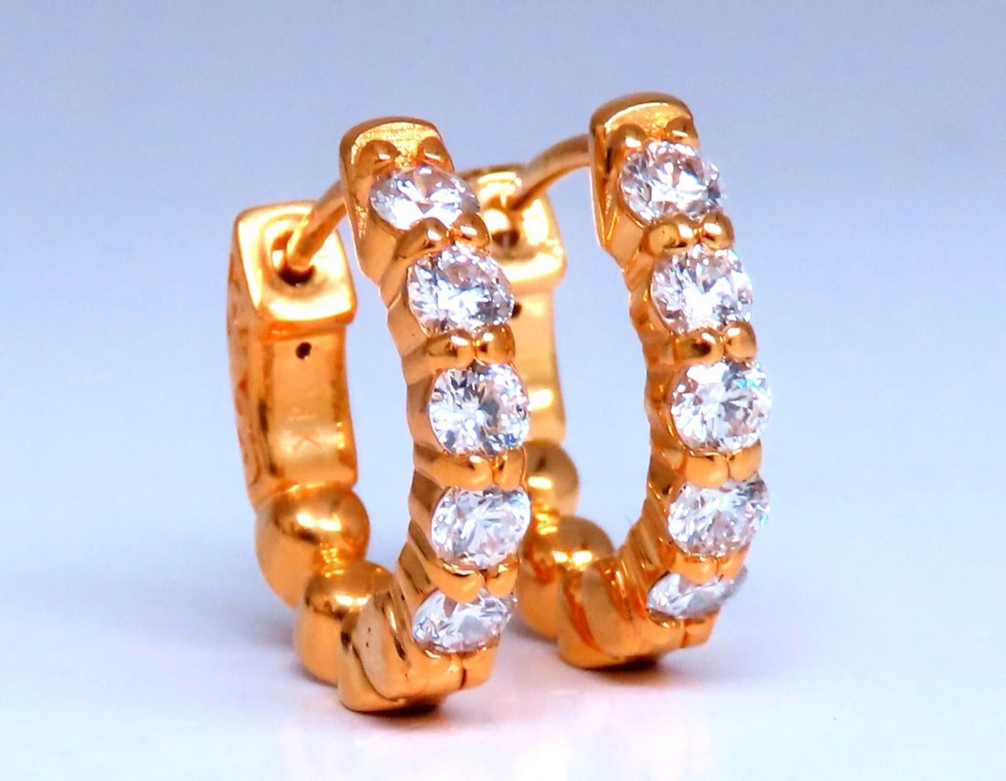 .92ct Natural Round Diamond hoop earrings 14kt 15mm button & share prong** - 4