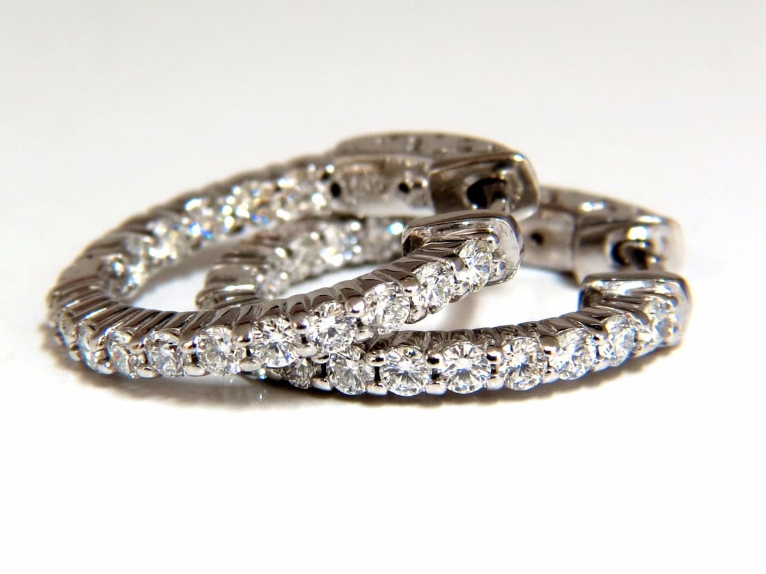 1.10ct Natural round brilliant in/out diamond hoop earrings 14kt g/vs** - 4